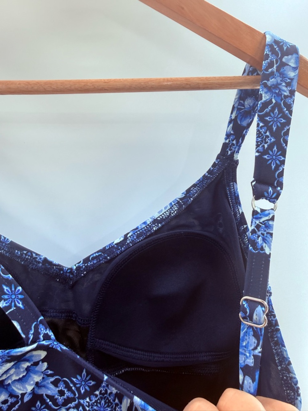 NWT Lands End Smoothing Control Ruffle Fauxkini 1 Piece Swimsuit Navy Floral 8L - Picture 13 of 15
